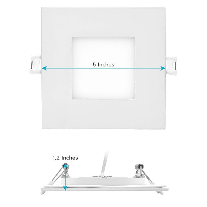 LUXRITE 4 Inch Ultra Thin Square LED Recessed Lighting, 5 Color Temperature Options 2700K - 5000K, Dimmable LED Downlight, 10W, IC Rated, Wet Rated, Canless LED Recessed Light, ETL Listed (6 Pack) - Image 5